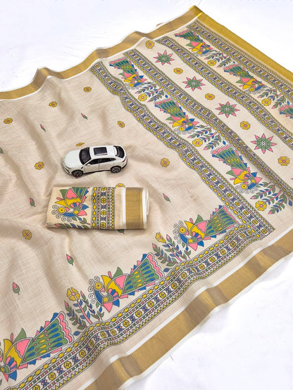 Onam Linen Slub Cotton Saree – 65 AED