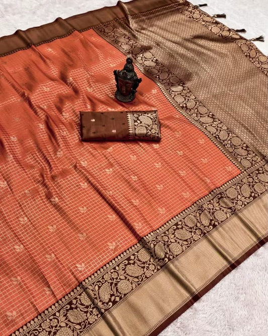 Semi Banarasi Silk Weaving Saree with Jacquard Zari Borders & Zari Weaving Pallu – 99 AED