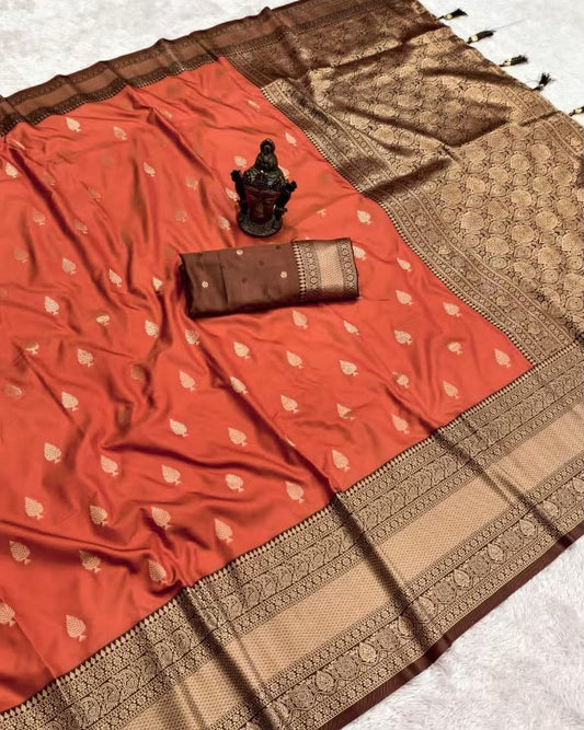 Semi Banarasi Silk Weaving Saree with Jacquard Zari Borders & Zari Weaving Pallu – 99 AED