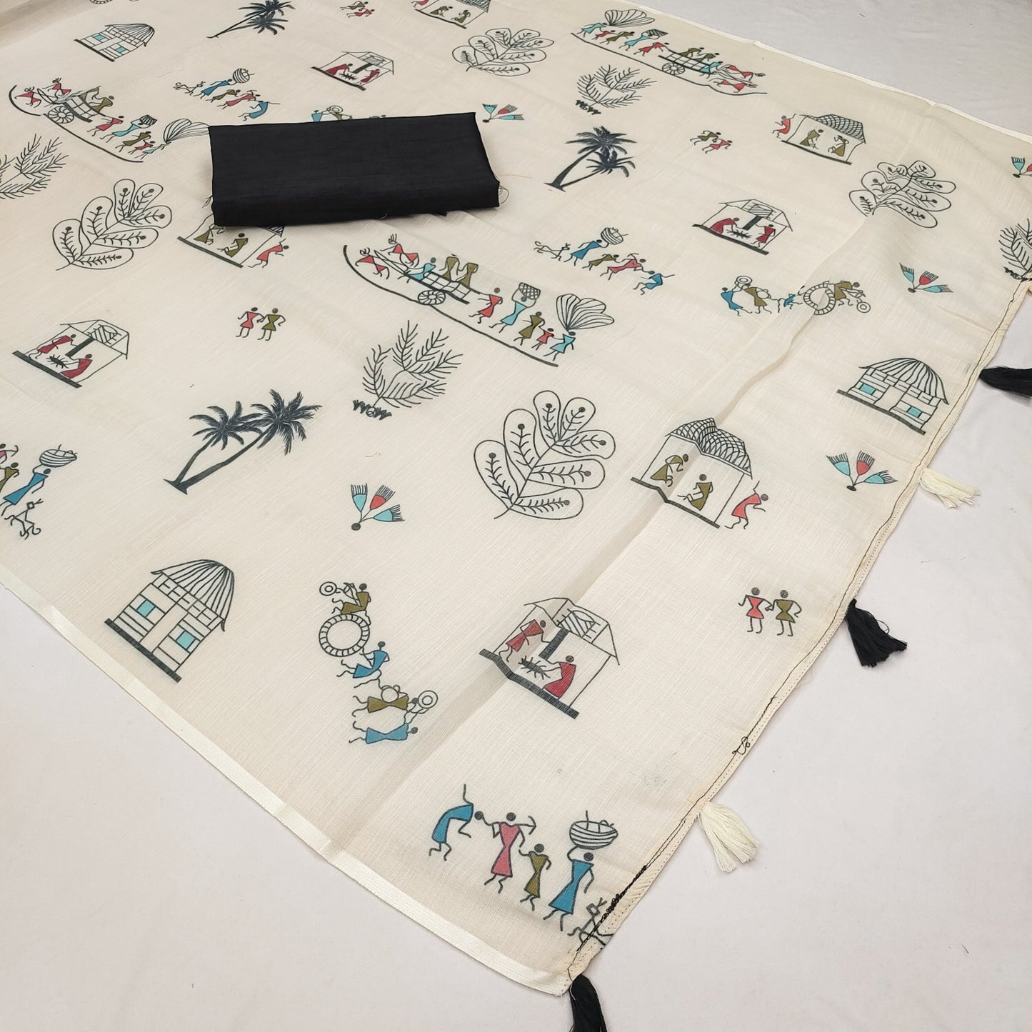 Soft Linen Slub Cotton Printed Saree – 50 AED