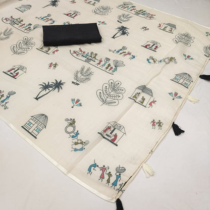 Soft Linen Slub Cotton Printed Saree – 50 AED