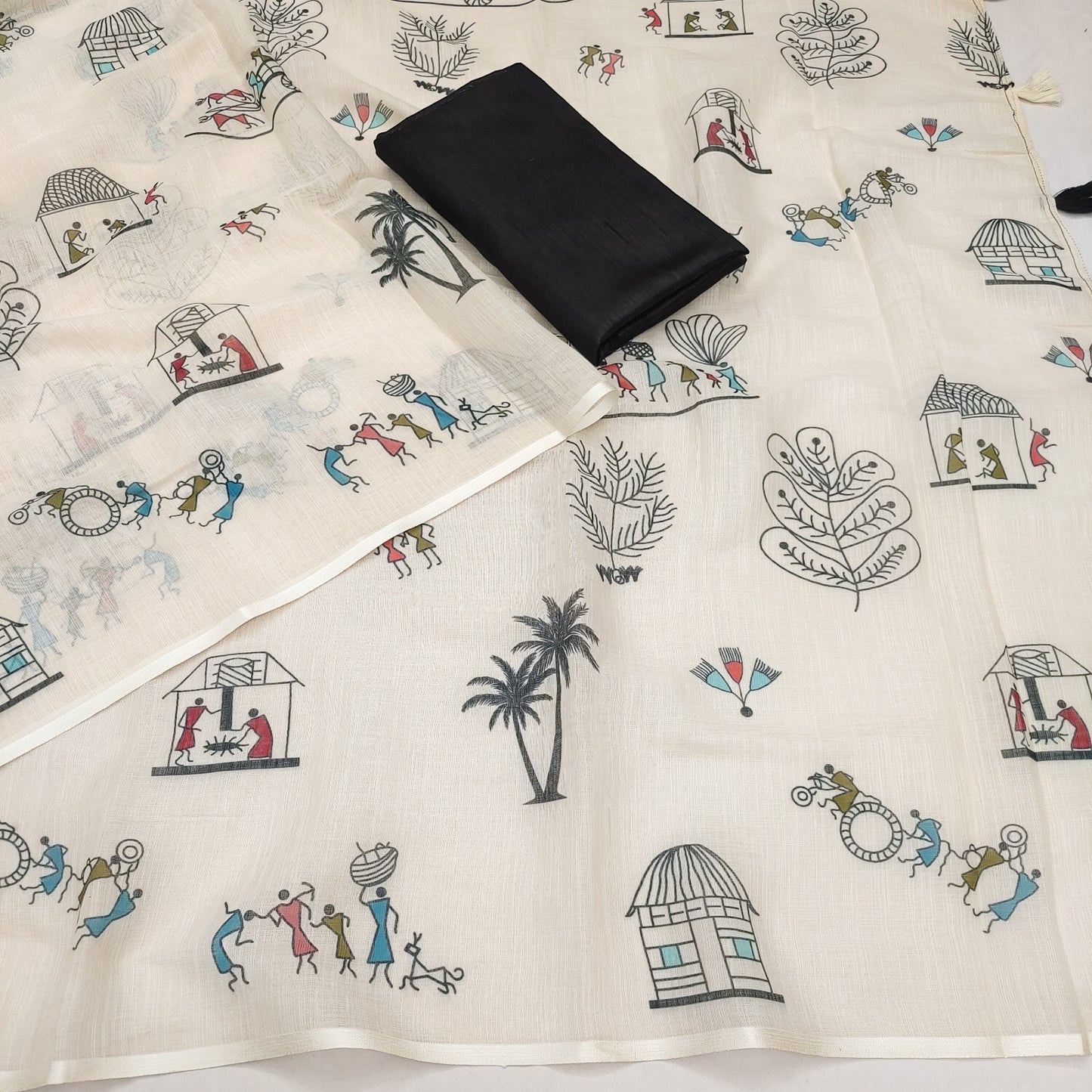 Soft Linen Slub Cotton Printed Saree – 50 AED