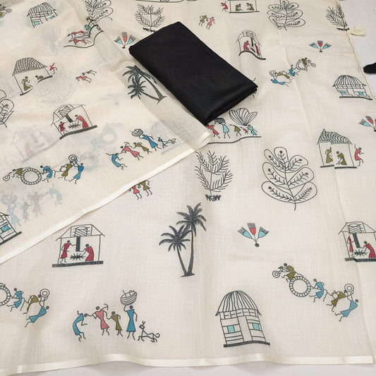 Soft Linen Slub Cotton Printed Saree – 50 AED