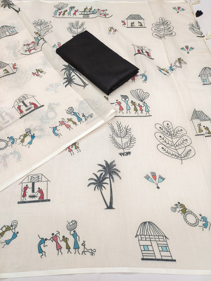 Soft Linen Slub Cotton Printed Saree – 50 AED