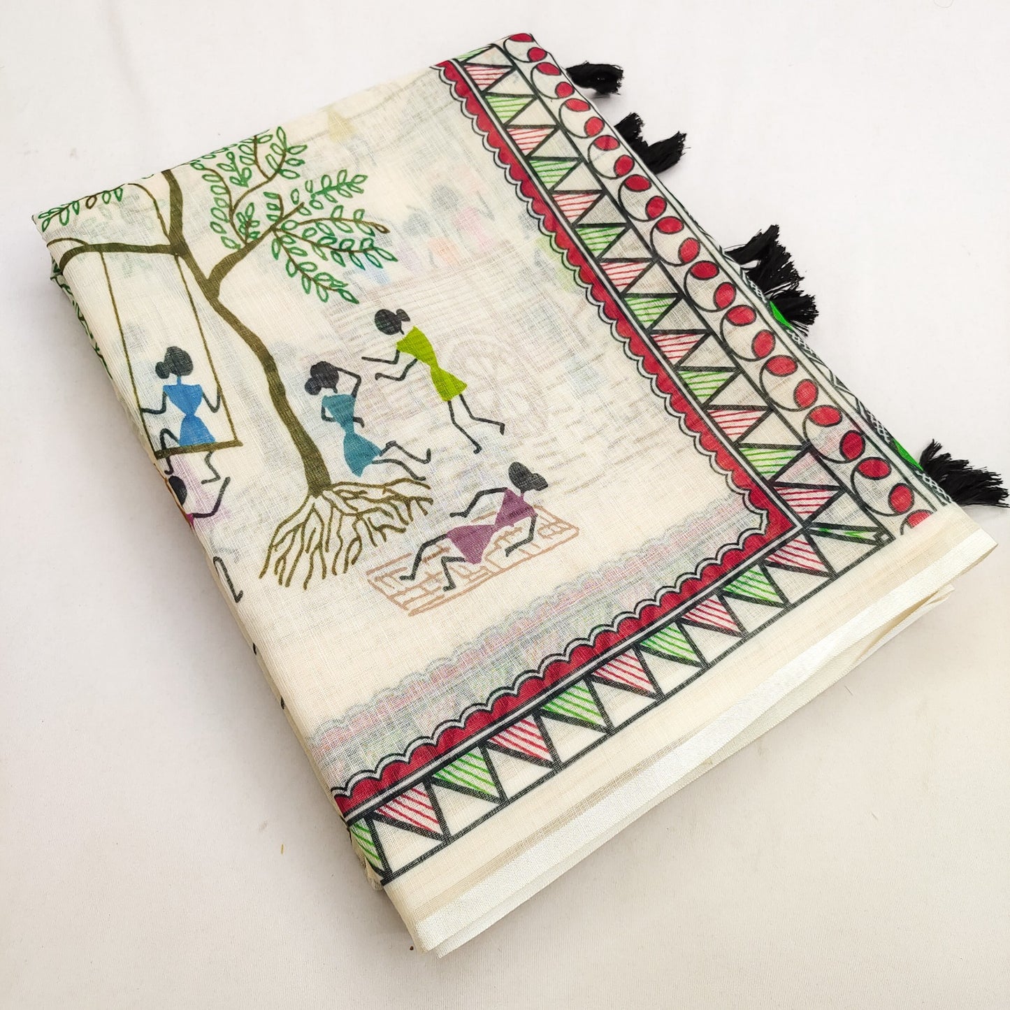 Soft Linen Slub Cotton Printed Saree – 50 AED