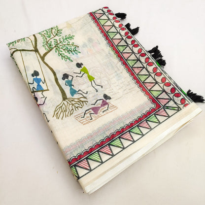Soft Linen Slub Cotton Printed Saree – 50 AED