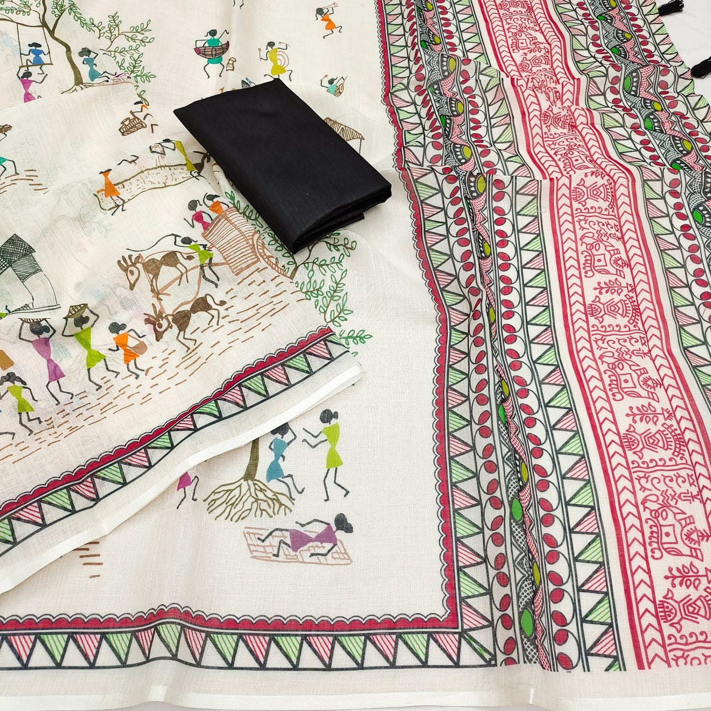Soft Linen Slub Cotton Printed Saree – 50 AED