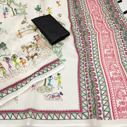 Soft Linen Slub Cotton Printed Saree – 50 AED