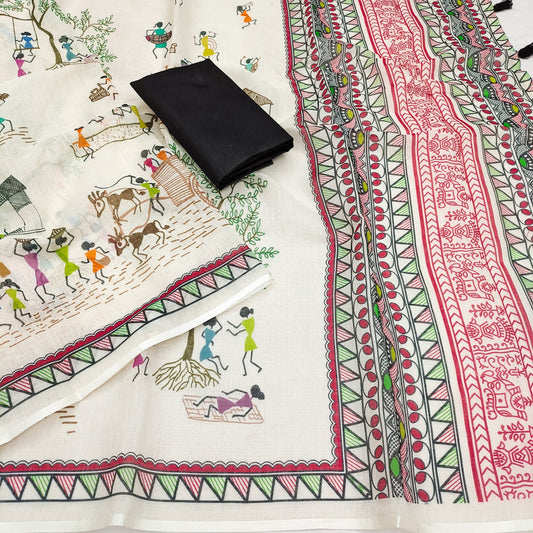 Soft Linen Slub Cotton Printed Saree – 50 AED