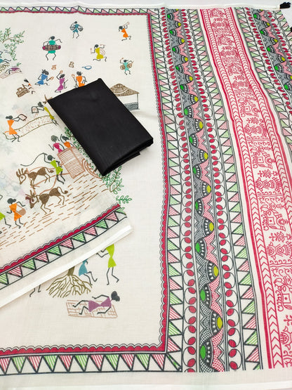 Soft Linen Slub Cotton Printed Saree – 50 AED