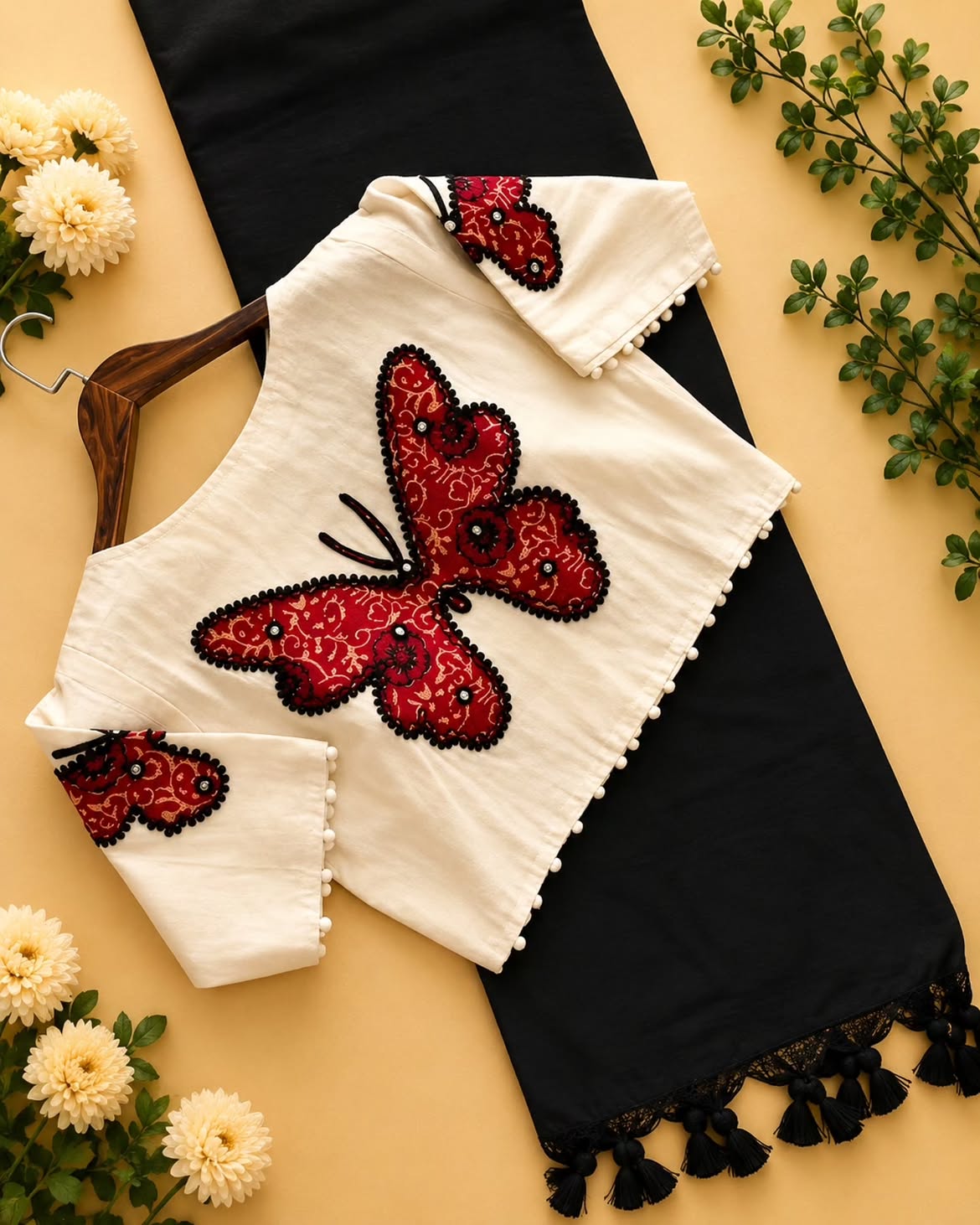 Khadi Cotton Saree with Appliqué Embroidery & Ajrakh Patch Work Blouse – 99 AED