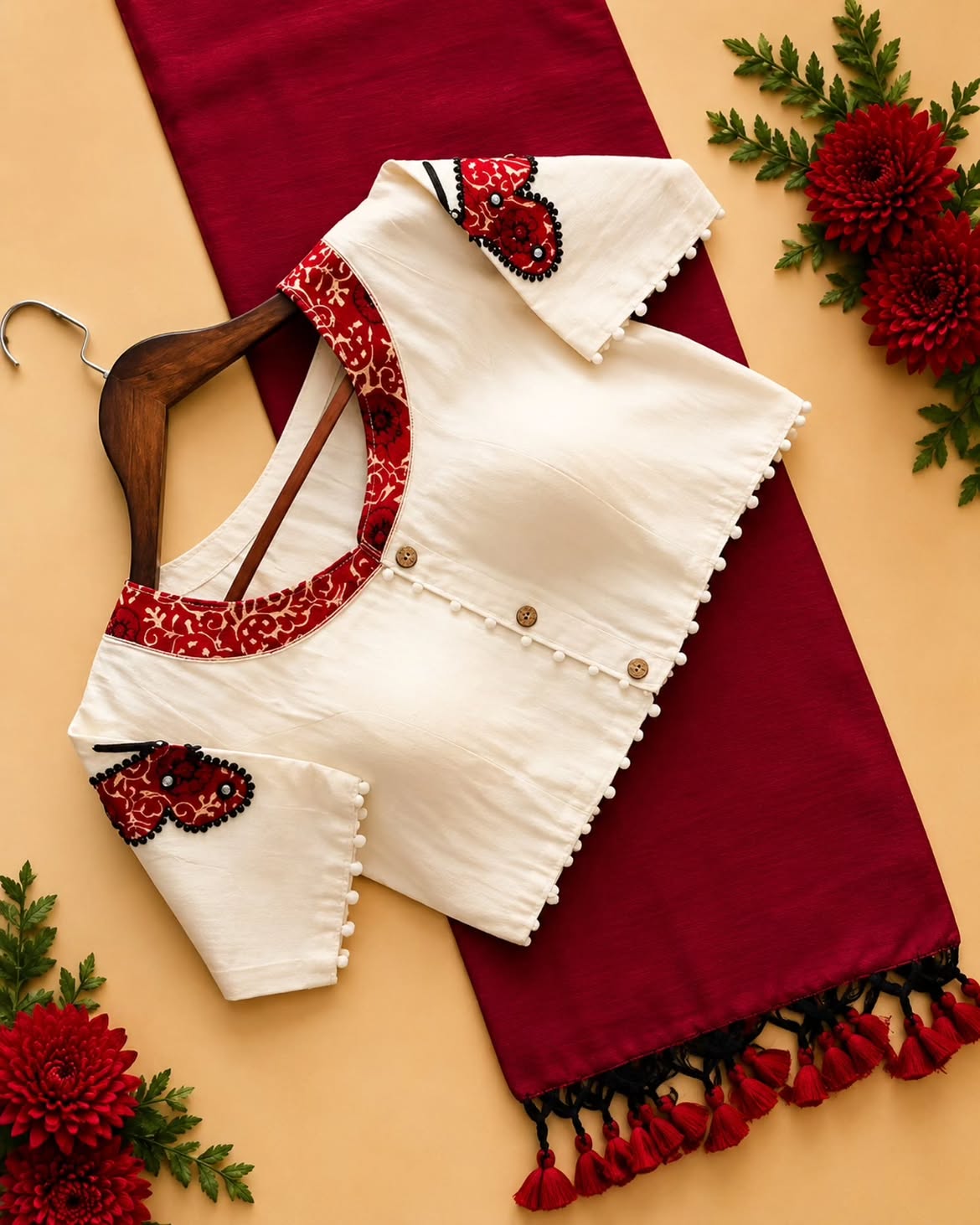 Khadi Cotton Saree with Appliqué Embroidery & Ajrakh Patch Work Blouse – 99 AED