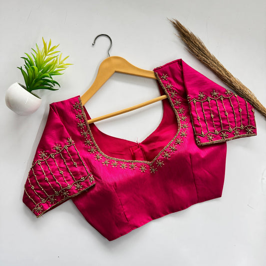 Soft Silk Handcrafted Beadwork Readymade Blouse – 79 AED