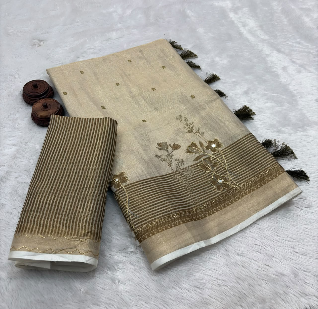 Erode Zari Tissue Silk Saree with Foil Mirror Work & Running Printed Blouse – 75 AED