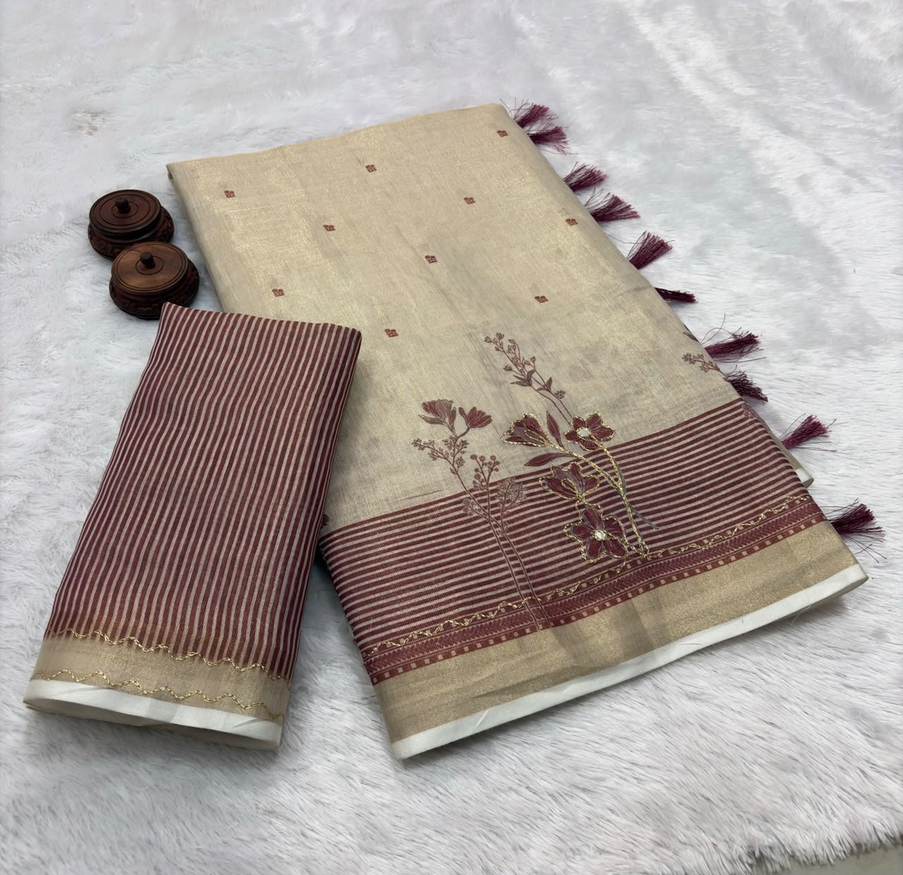 Erode Zari Tissue Silk Saree with Foil Mirror Work & Running Printed Blouse – 75 AED