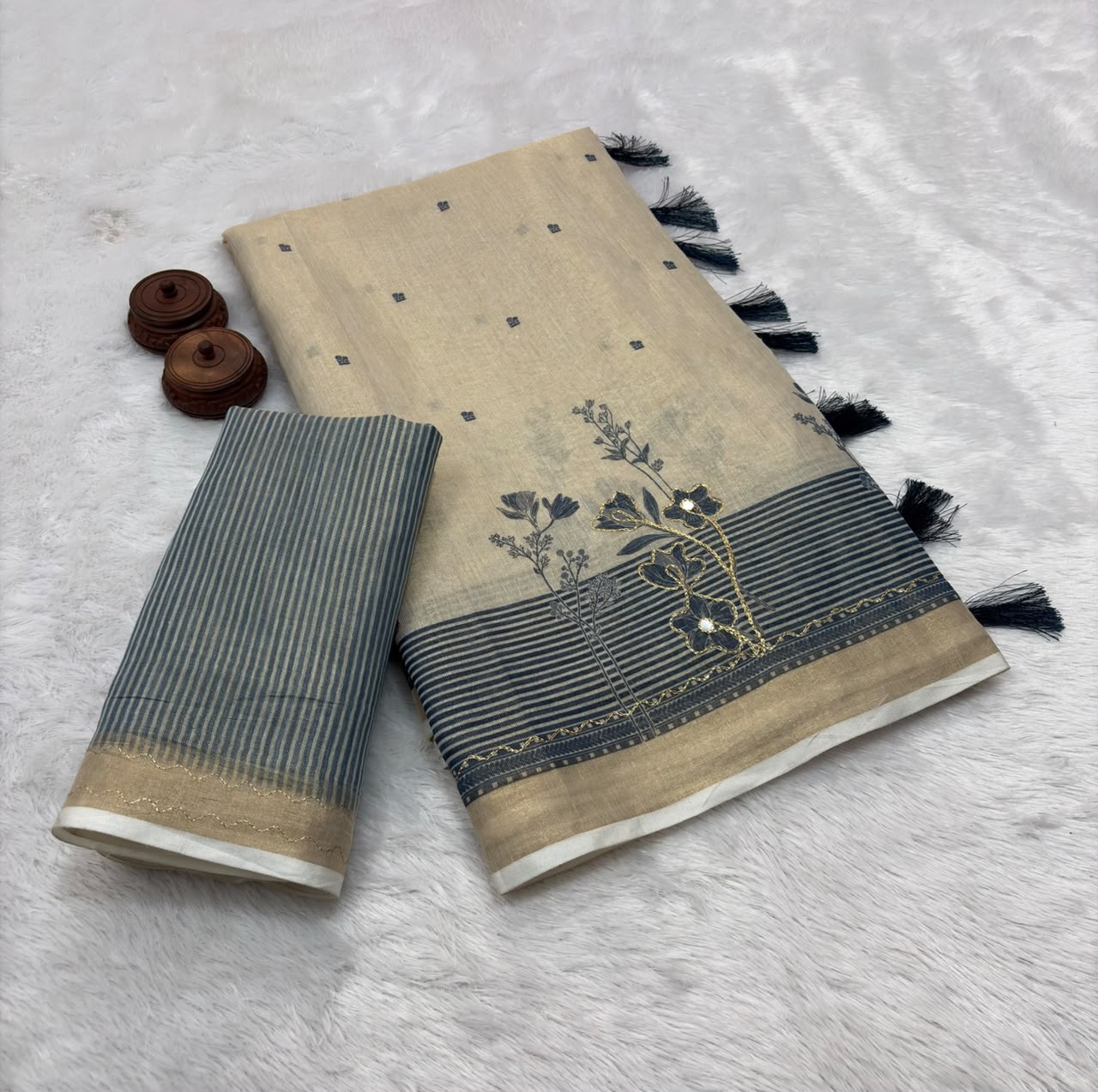 Erode Zari Tissue Silk Saree with Foil Mirror Work & Running Printed Blouse – 75 AED