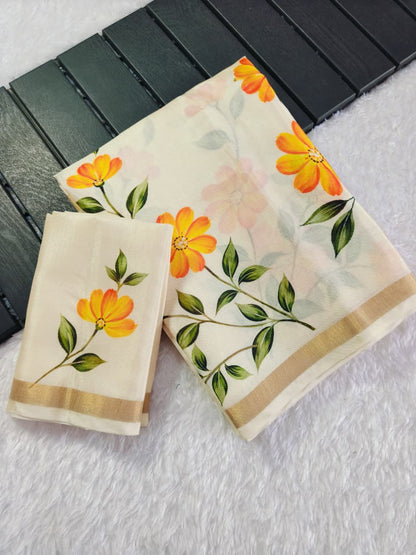 Polyester Mix Crepe Silk Floral Print Saree with Zari Borders – 65 AED