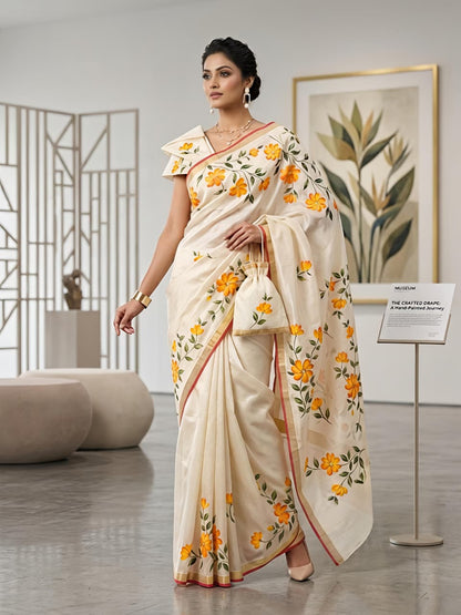 Polyester Mix Crepe Silk Floral Print Saree with Zari Borders – 65 AED
