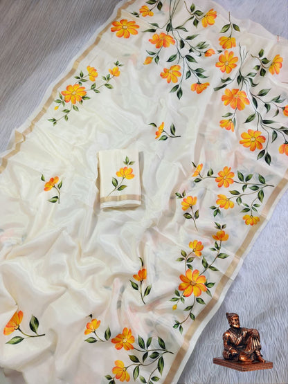 Polyester Mix Crepe Silk Floral Print Saree with Zari Borders – 65 AED