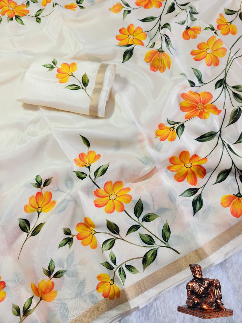Polyester Mix Crepe Silk Floral Print Saree with Zari Borders – 65 AED