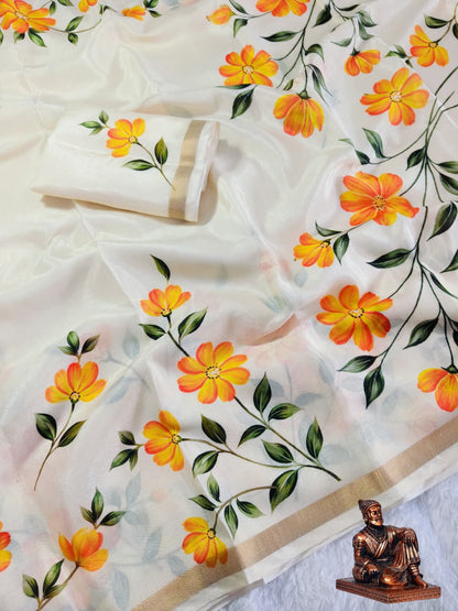 Polyester Mix Crepe Silk Floral Print Saree with Zari Borders – 65 AED