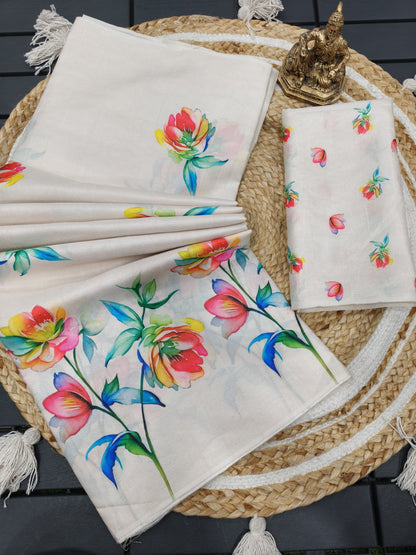 Semi Tussar Silk Floral Saree – 69 AED