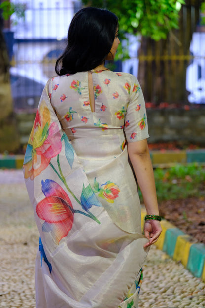 Semi Tussar Silk Floral Saree – 69 AED