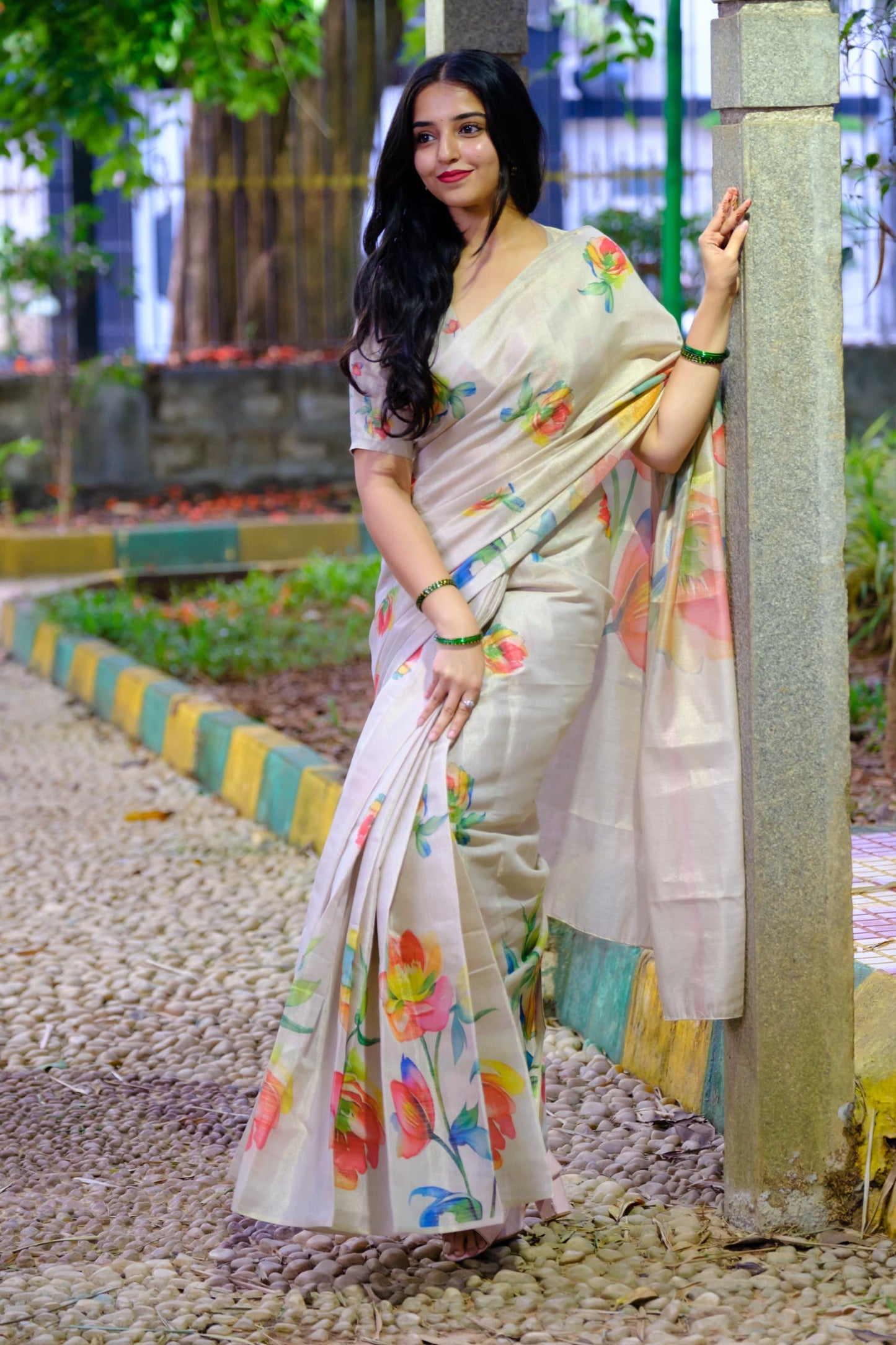 Semi Tussar Silk Floral Saree – 69 AED