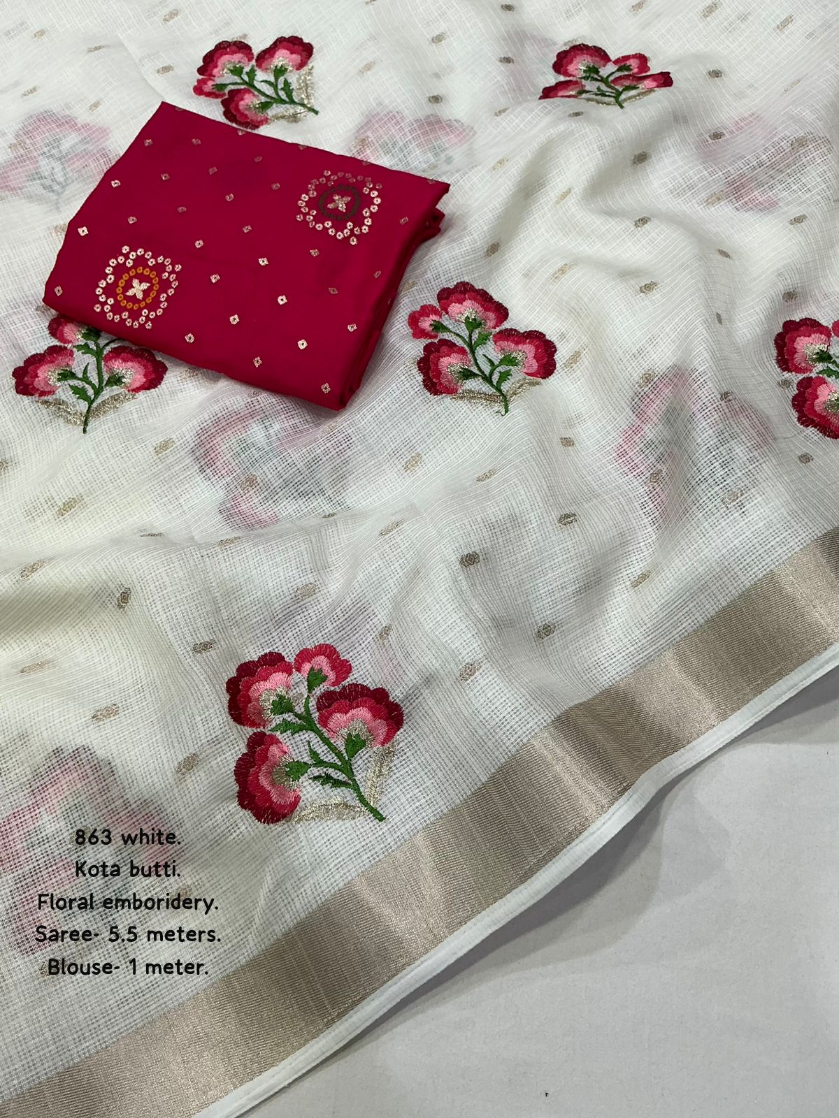 Premium Kota Silk Embroidered Saree with Banarasi Jacquard Silk Blouse – 115 AED
