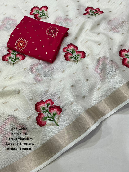 Premium Kota Silk Embroidered Saree with Banarasi Jacquard Silk Blouse – 115 AED