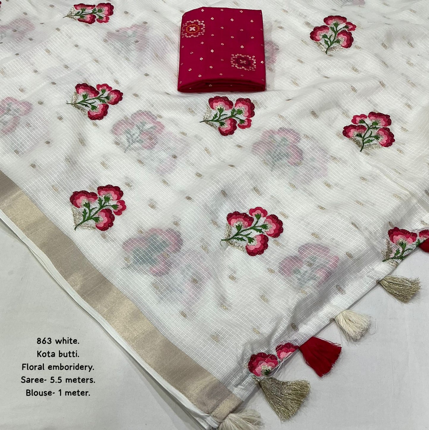 Premium Kota Silk Embroidered Saree with Banarasi Jacquard Silk Blouse – 115 AED