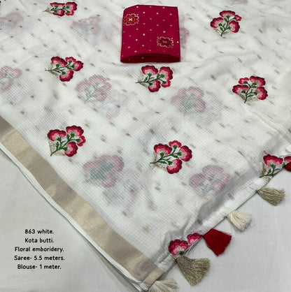 Premium Kota Silk Embroidered Saree with Banarasi Jacquard Silk Blouse – 115 AED