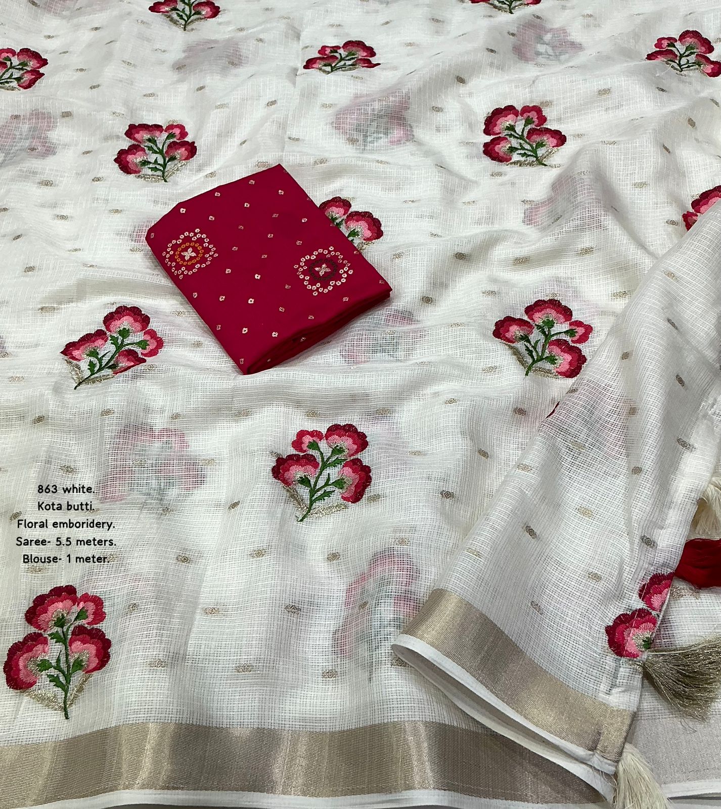 Premium Kota Silk Embroidered Saree with Banarasi Jacquard Silk Blouse – 115 AED