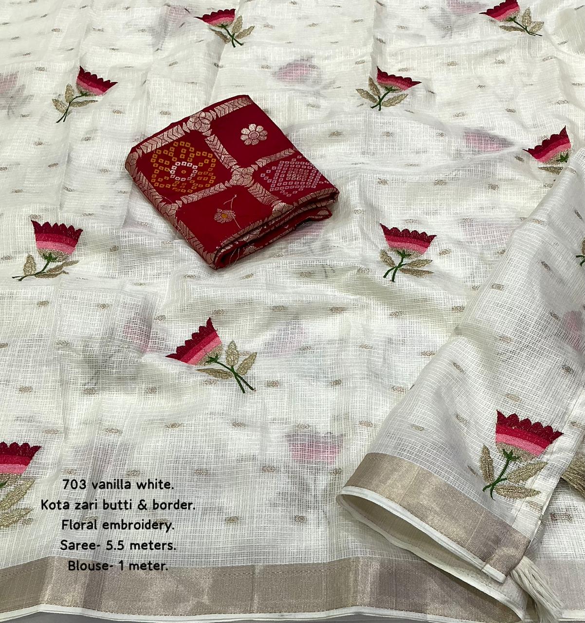 Premium Kota Silk Embroidered Saree with Banarasi Jacquard Silk Blouse – 115 AED