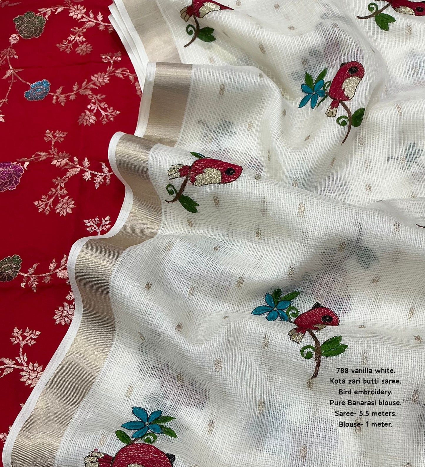Premium Kota Silk Embroidered Saree with Banarasi Jacquard Silk Blouse – 115 AED