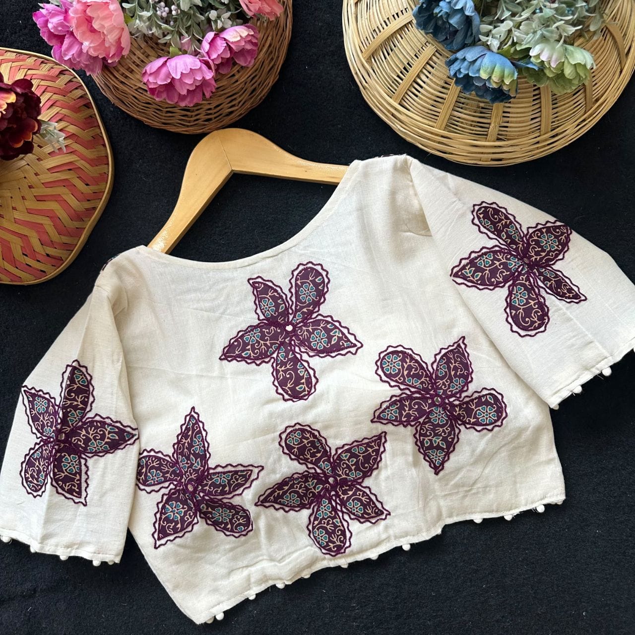 Readymade Appliqué Embroidered & Ajrakh Patch Work Blouse – 59 AED