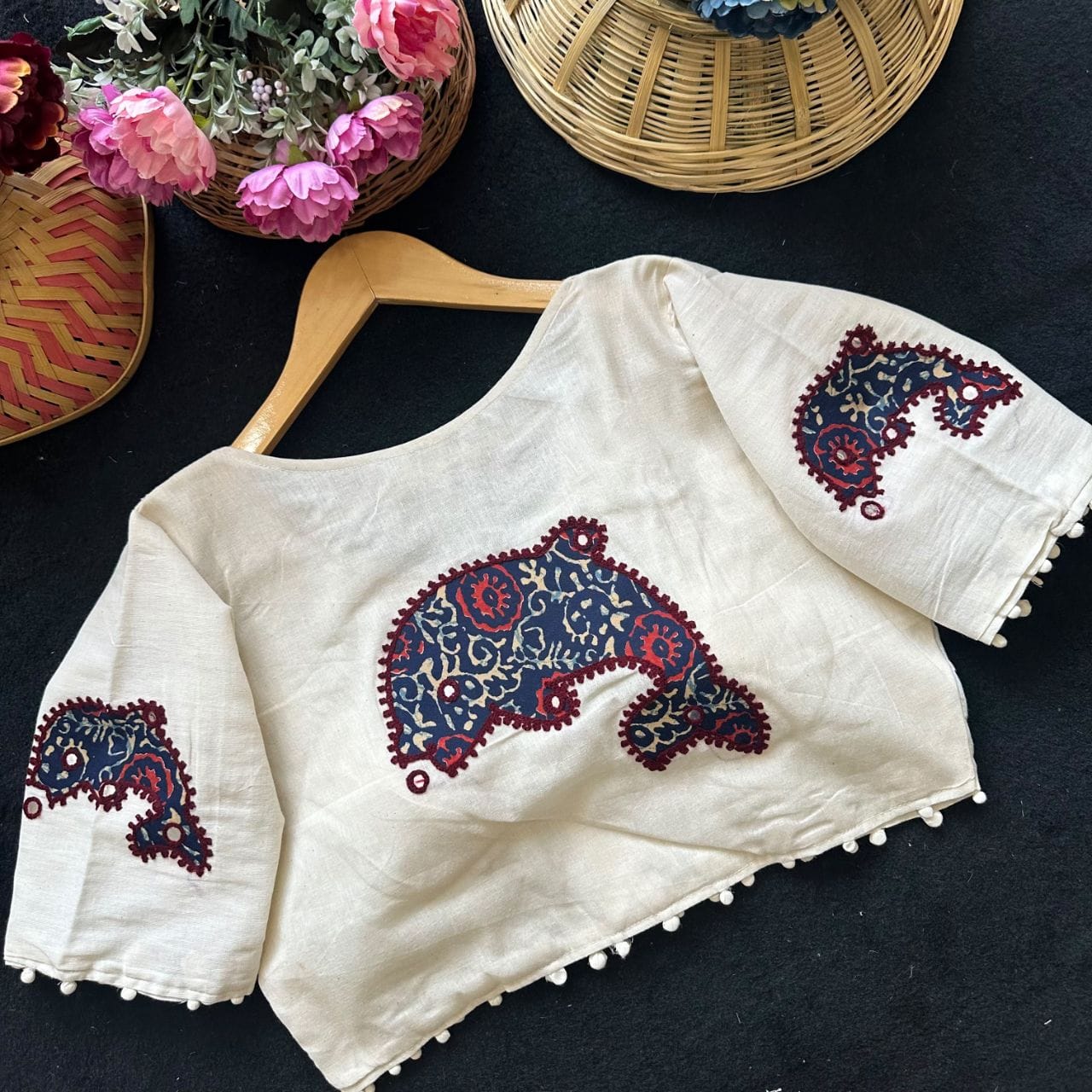Readymade Appliqué Embroidered & Ajrakh Patch Work Blouse – 59 AED