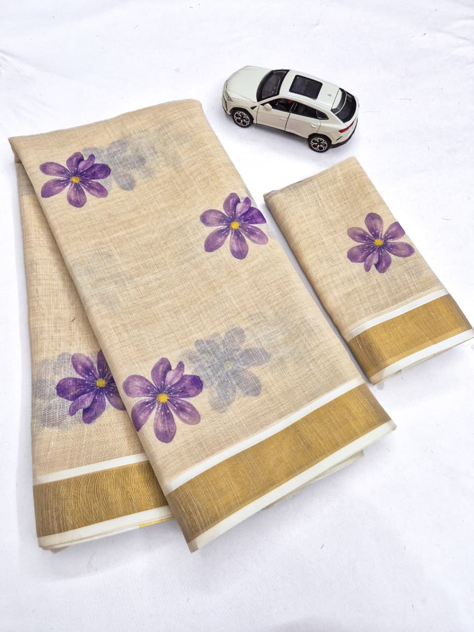 Linen Slub Cotton Floral Saree – 65 AED