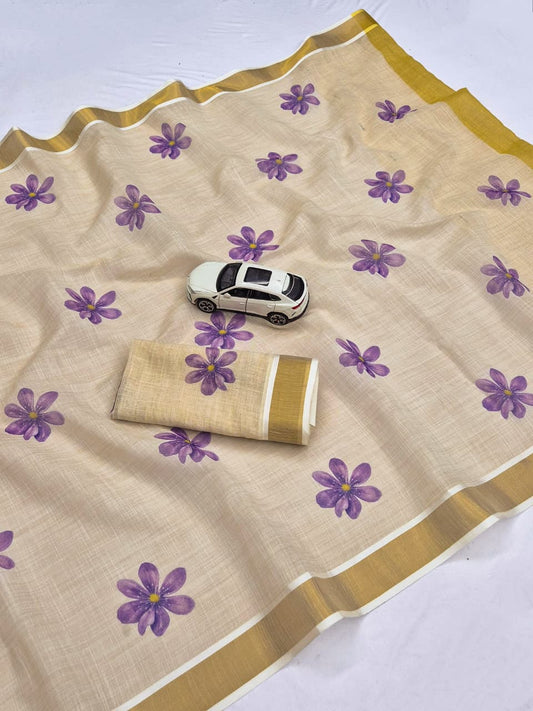 Linen Slub Cotton Floral Saree – 65 AED