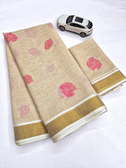 Linen Slub Cotton Floral Saree – 65 AED