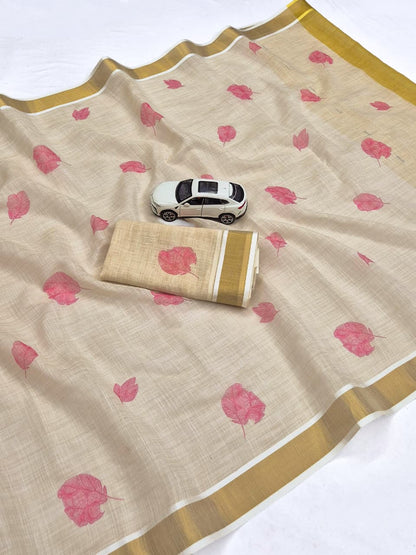 Linen Slub Cotton Floral Saree – 65 AED