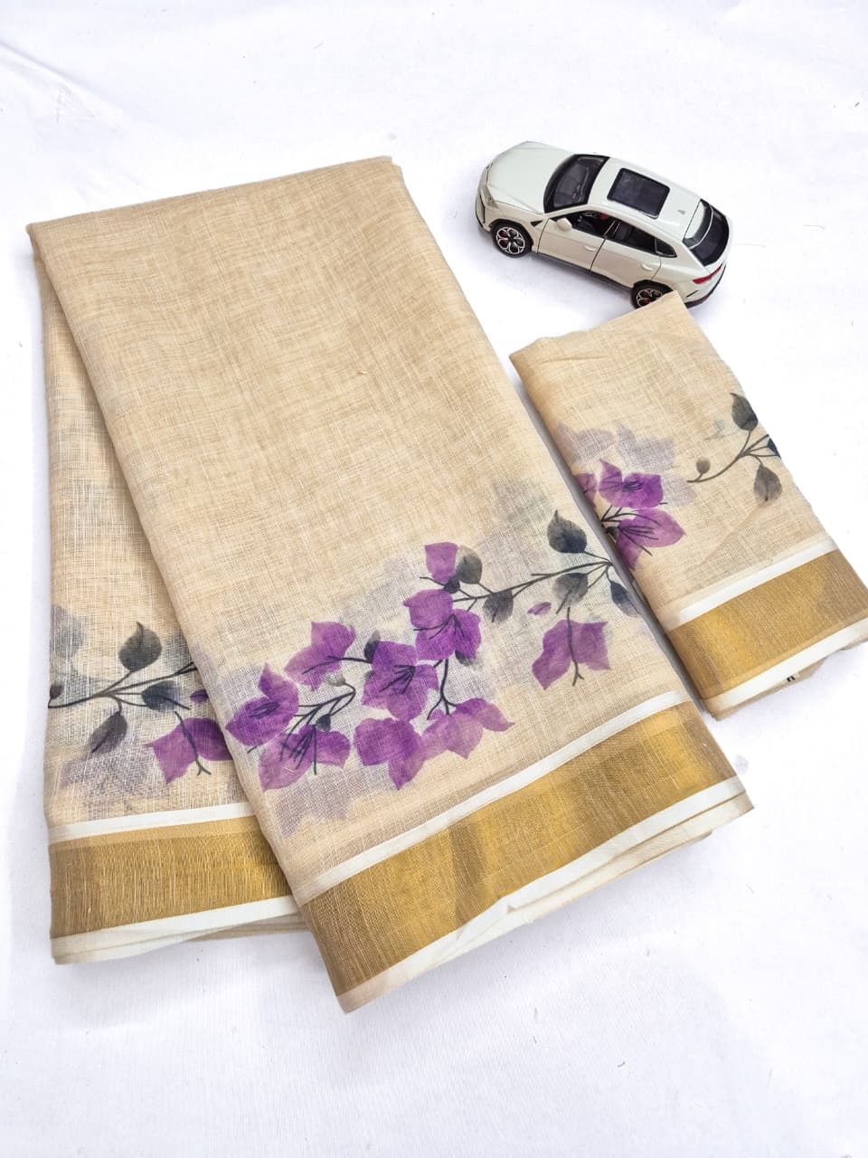 Linen Slub Cotton Floral Saree – 65 AED