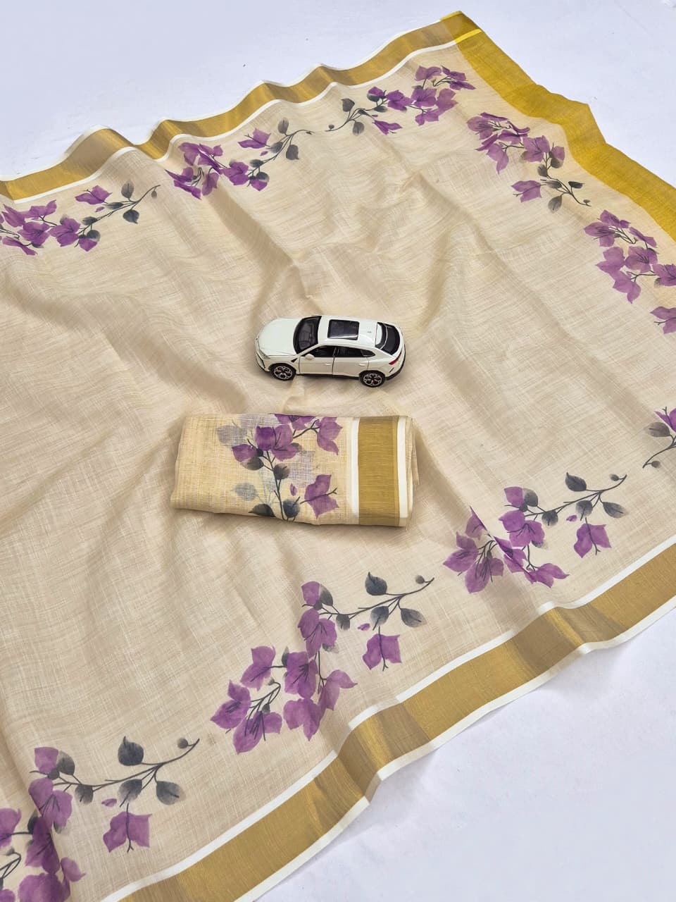 Linen Slub Cotton Floral Saree – 65 AED