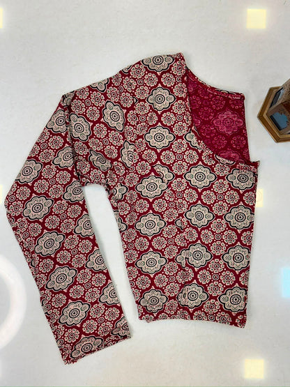 5501 - Elastic Long Sleeve Stretchable Ajrakh Blouse – 39 AED