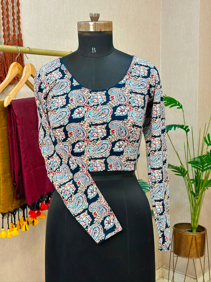 5501 - Elastic Long Sleeve Stretchable Ajrakh Blouse – 39 AED