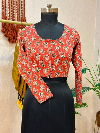 5501 - Elastic Long Sleeve Stretchable Ajrakh Blouse – 39 AED