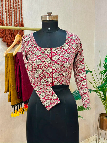 5501 - Elastic Long Sleeve Stretchable Ajrakh Blouse – 39 AED