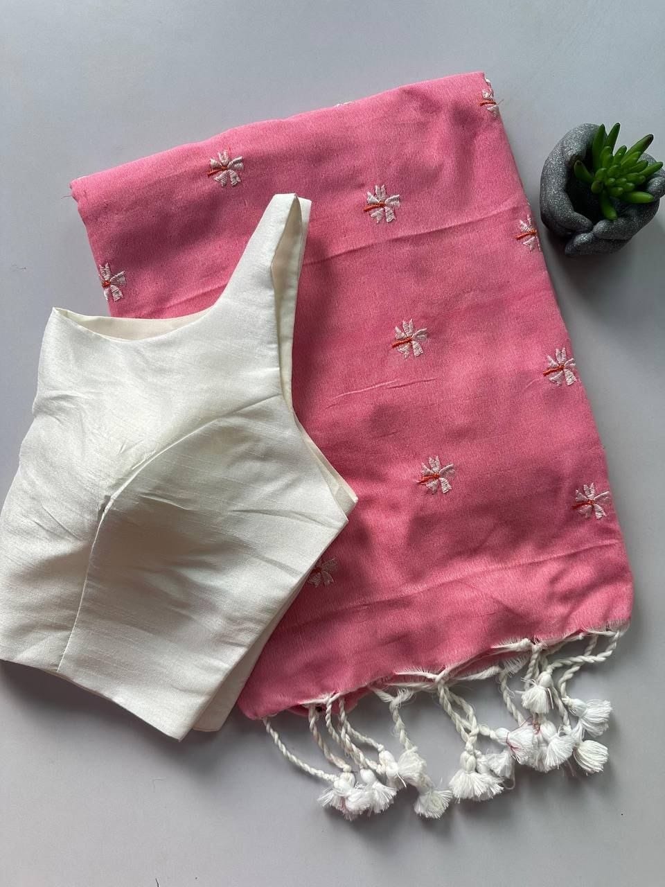 Khadi Cotton Embroidered Readymade Saree with Readymade Blouse – 79 AED