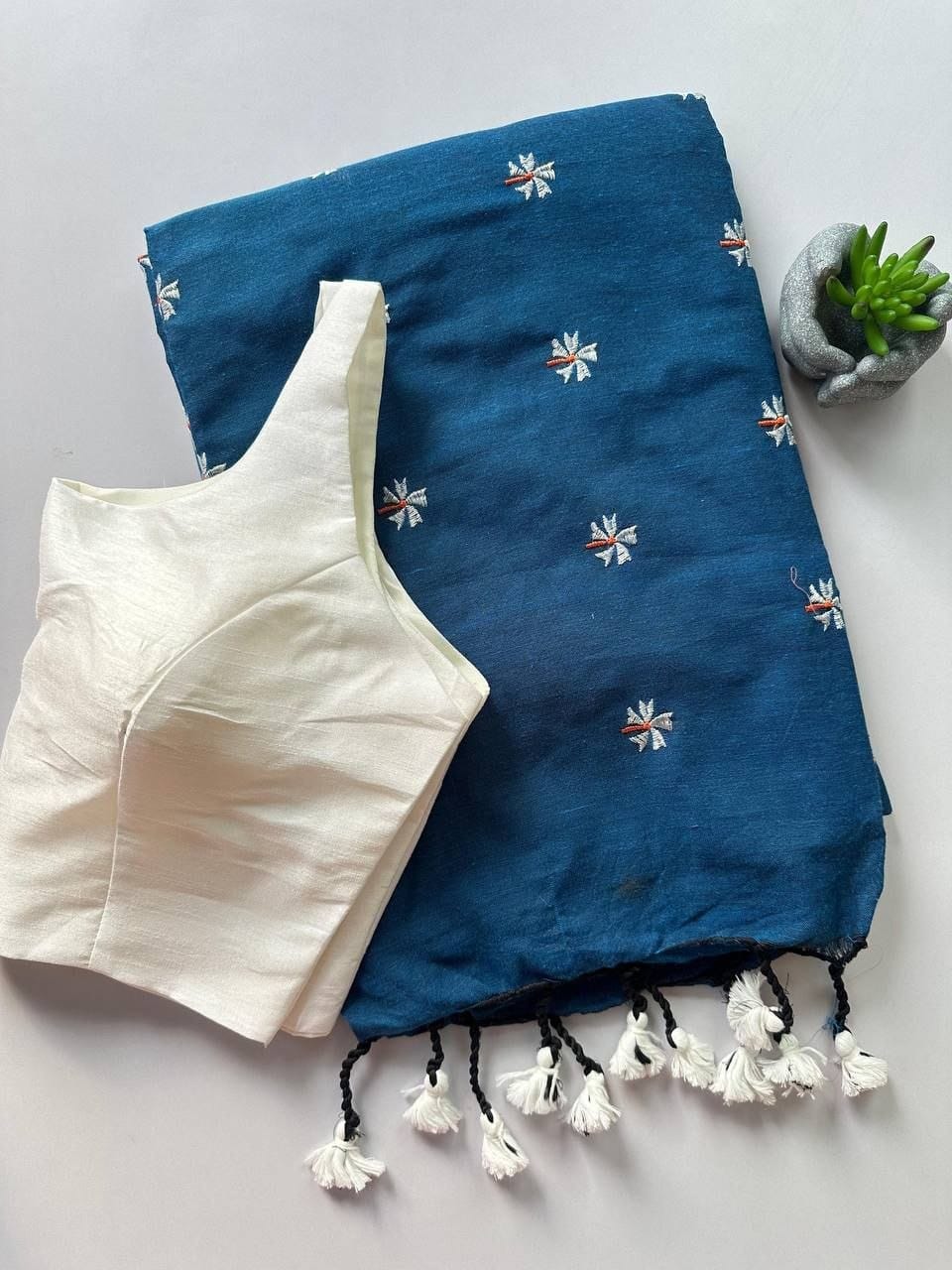 Khadi Cotton Embroidered Readymade Saree with Readymade Blouse – 79 AED