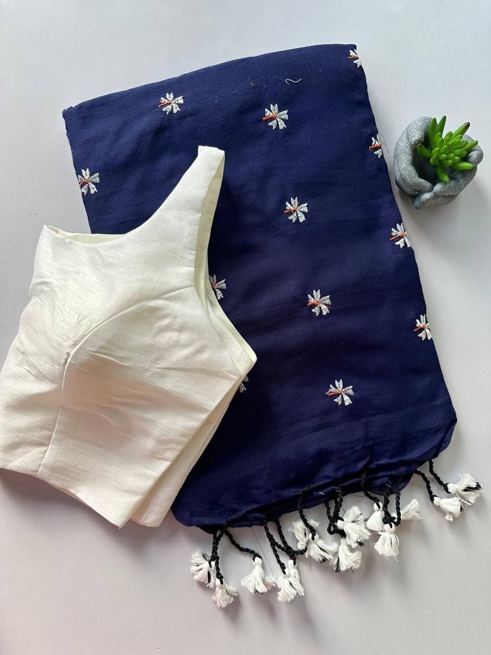 Khadi Cotton Embroidered Readymade Saree with Readymade Blouse – 79 AED